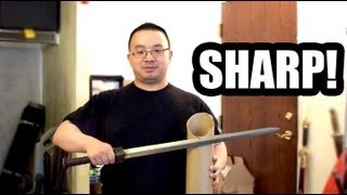 Damascus Han Jian (Chinese Sword) Cutting Test On Mailing Tube (Hilarious!)