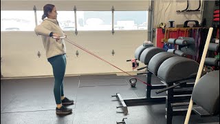 Snatch drills: Banded high pull with PVC pipe