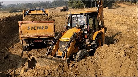 Cutting Soil In Village Farm / JCB 3DX Super Machine Working Video / Tripper Dump