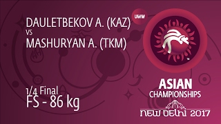 1/4 FS - 86 Kg: A. DAULETBEKOV (KAZ) Df. A. MASHURYAN (TKM) By TF, 10-0 1/4 FS - 86 Kg: A. DAULETBEKOV (KAZ) Df. A. MASHURYAN (TKM) By TF, 10-0