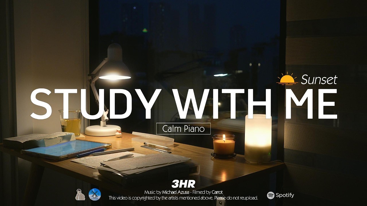 🥕3-HOUR STUDY WITH ME  at Sunset 🌇 | 🎹Calm Piano | Pomodoro 50-10, Spring 2026 🌸