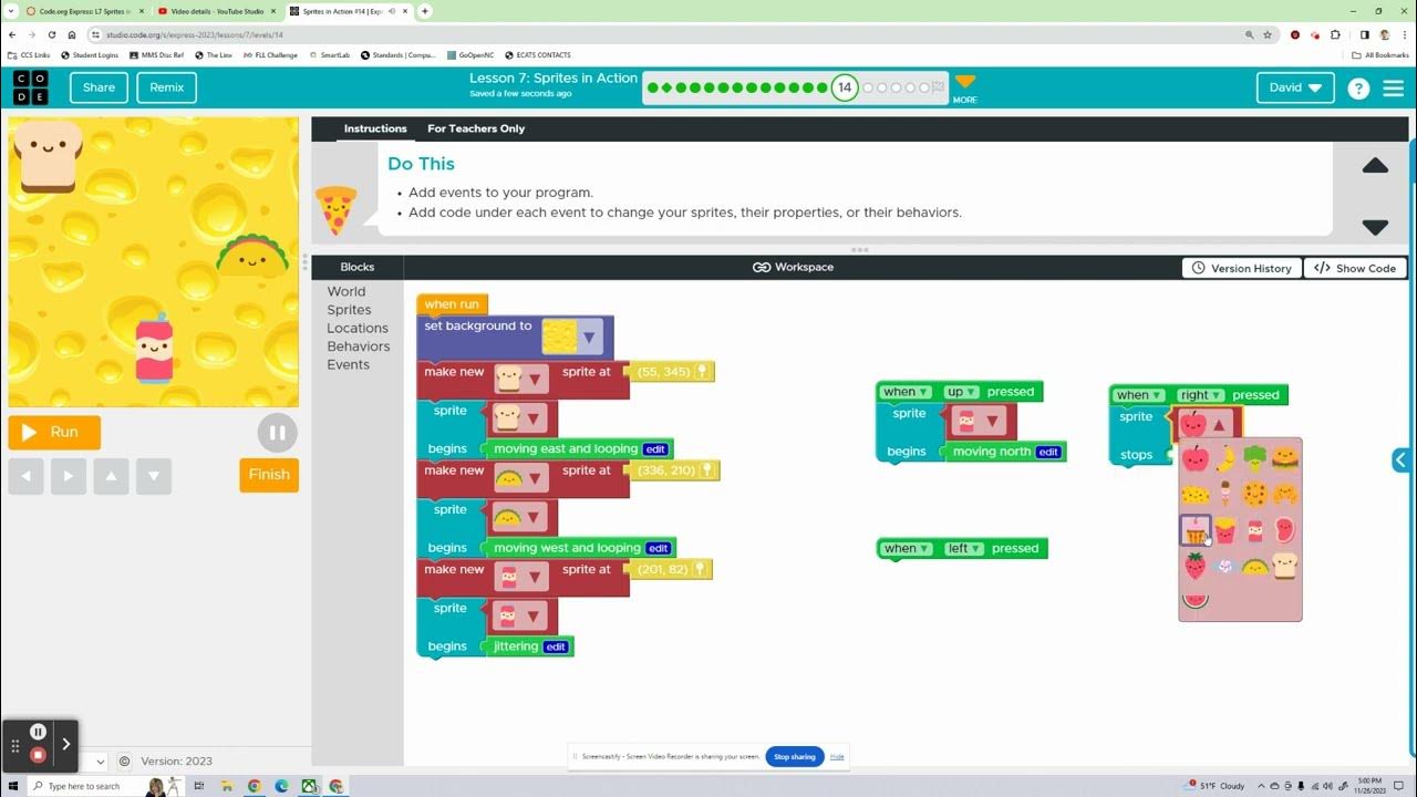 Code.org Lesson 7 Sprites In Action Answers Code.org Express: Lesson 7 - Sprites in Action (23 - 24) - YouTube