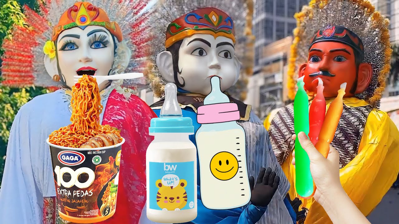 LUCU! ONDEL ONDEL MAKAN MIE GAGA 100 CUP, NANGIS KEPEDESAN