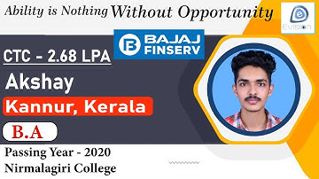 Congrats, Akshay | Selected in "Bajaj Finserv Ltd" | 2.68 LPA | B.A., Passing 2020 | Kannur, Kerala