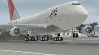 Smokey Hard Landing Of B747 Due To Bad Weather At Hong Kong Int. Airport [Xp 11]