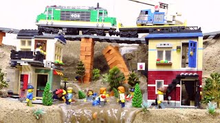 LEGO Dam Breach And Natural Disaster - LEGO Train Bridge Collapse After Flash Flood And Landslide