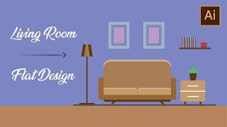 How to Draw Living Room in Adobe illustrator | Flat Design