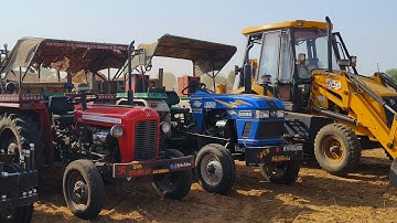 Jcb 3Dx Eco Excellence Backhoe Loading Red Mud In Eicher 380 and Massey 1035 Tractors | Jcb Tractors