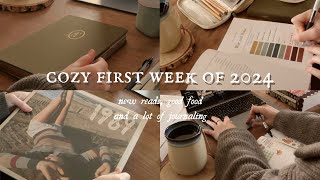 Cozy vlog ⎹ first read of 2024, bullet journal, war and peace, comfort food & exciting haul