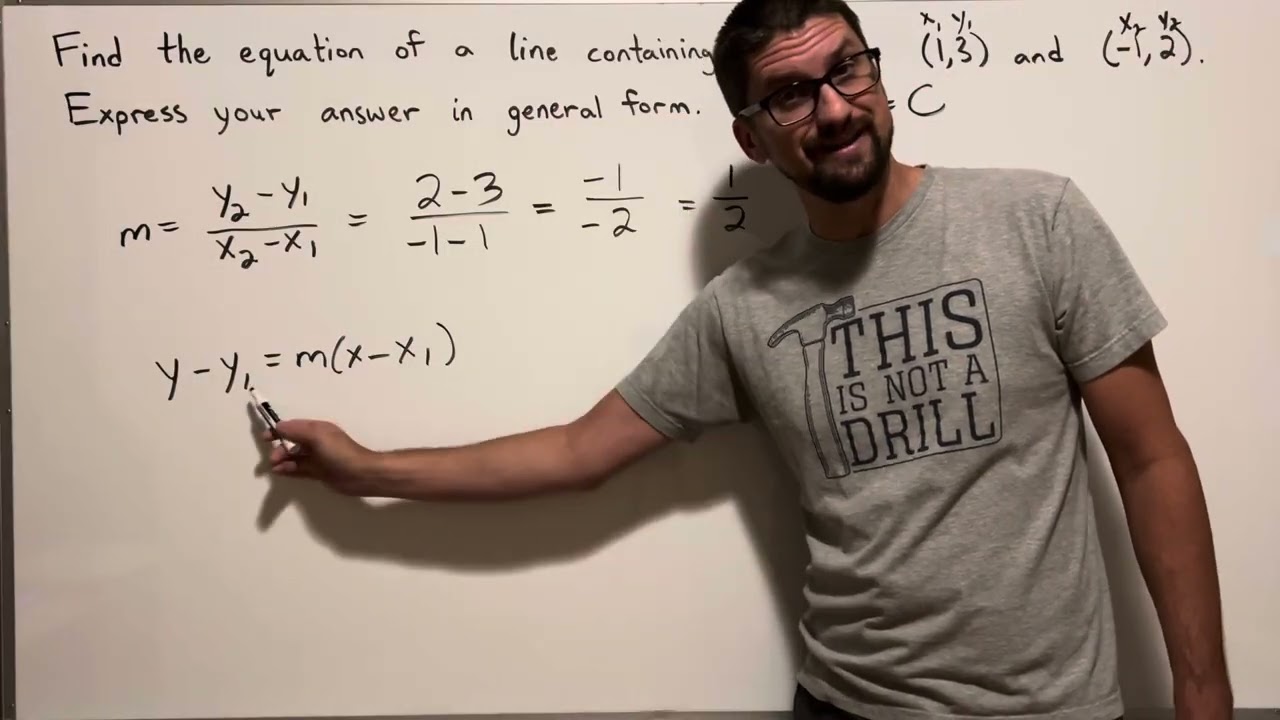 Find the equation of a line containing the points (1,3) and (-1,2)