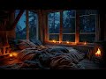 Soothing rainfall in a warm bedroom  relaxing fireplace sounds for a peaceful night