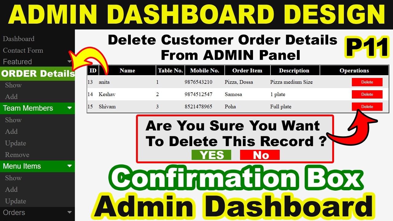 JavaScript Confirmation box, How to Delete Record from database, Admin ...