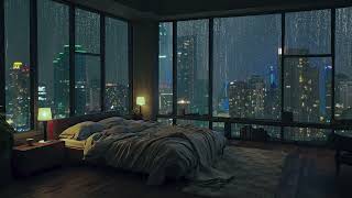 Night View Of New York City  In Cozy Apartment With Heavy Rain To Relax And Study  City Rain ASMR