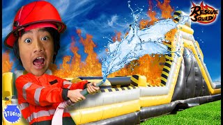JOIN RYANS RESCUE SQUAD! Fire Fighter Bounce House Challenge!