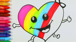 Come disegnare e colorare cuore che ride, ragazzo per bambini