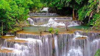 4k UHD Huay Waterfall flowing in Cascade. Waterfall Sounds, White Noise, Waterfall Nature Sounds.