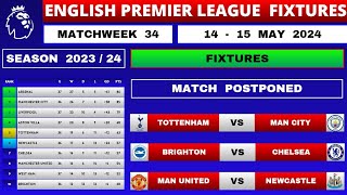 EPL FIXTURES TODAY - Matchweek 34 | EPL Table Standings Today | Premier League Table