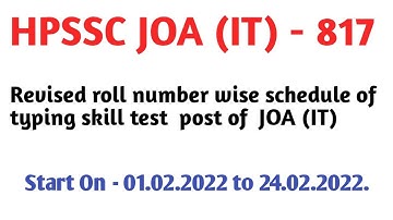 HPSSC JOA IT POST CODE(817) revised roll number wise typing skill test schedule