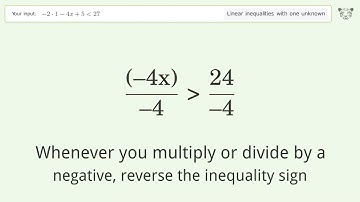 Solving Linear Inequalities: -2*1-4x+5 is Smaller Than 27
