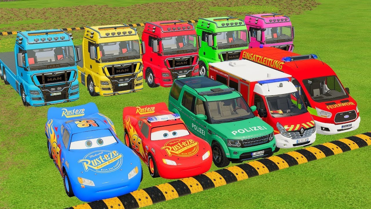 VOLKSWAGEN, FORD, DACIA POLICE CARS & MERCEDES FIRE TRUCK VEHICLES TRANSPORTING ! FS22 #37