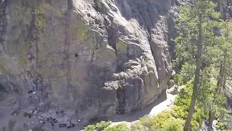 Aerial view of Allison Gentile climbing Big Chief