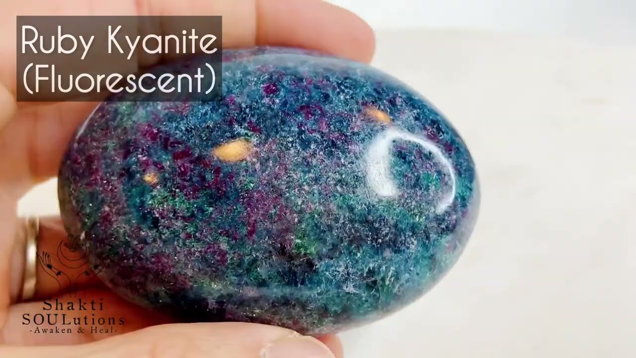 Ruby Kyanite Palmstone (Fluorescent), 2.9”