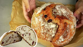 No Knead Bread Cranberry, Walnut and Honey | Super Easy Beginners Bread