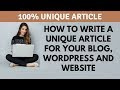 How to write a unique article for your blog post, WordPress and website the easy way in HINDI