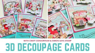 Cute 3D Decoupage Christmas Market Cards With Craft Consortium