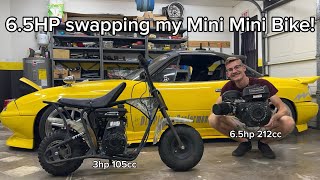 212CC 6.5HP Engine SWAPPING my Mini Minibike!! (Real tree RT100 Minibike)