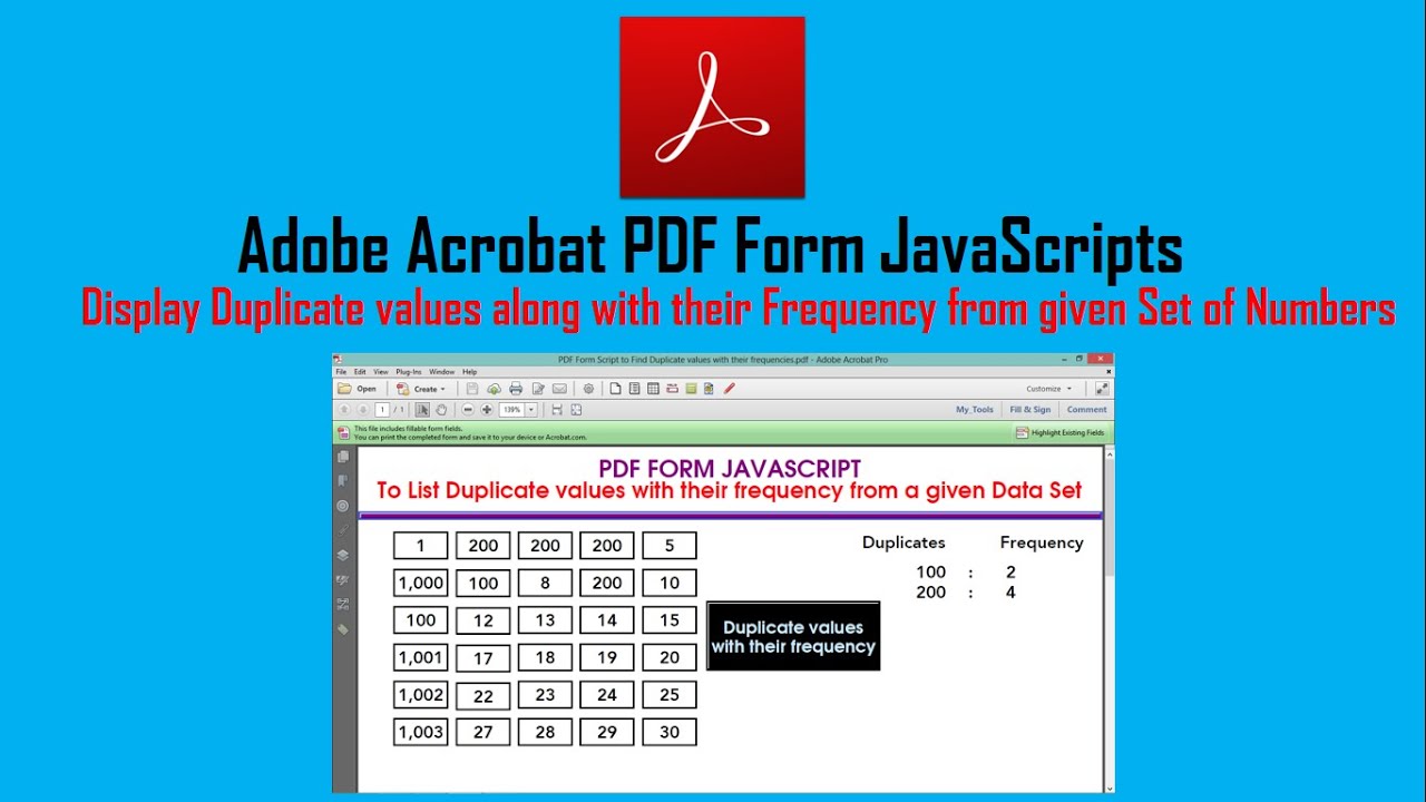 PDF Form JavaScript to find Duplicate value with their frequency from a ...