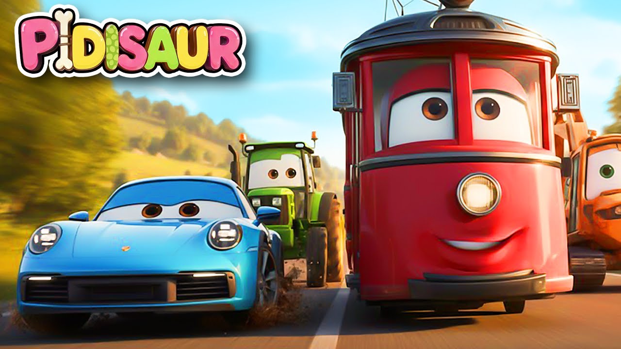 Traktor, Auto, Tramvaj a Bagr spolu závodí | Veselé české písničky pro děti