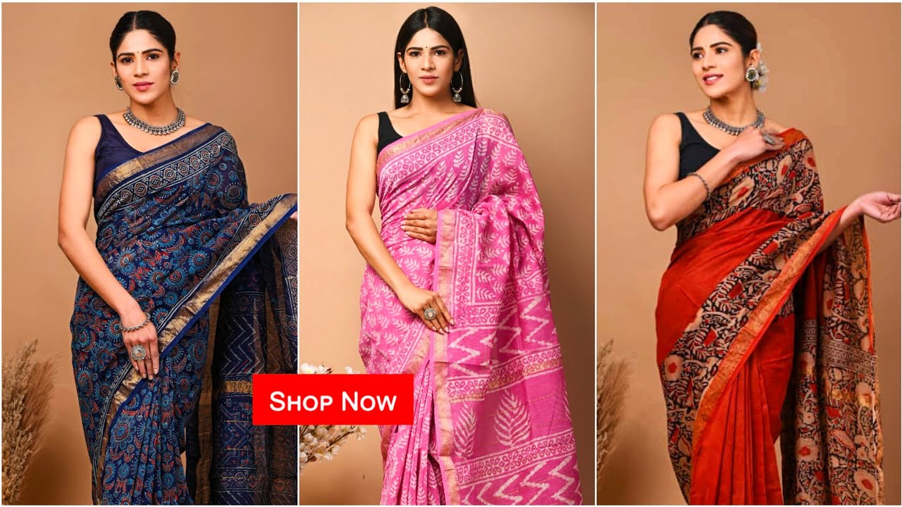 New Collection Maheshwari Silk Saree | Ajrakh Printed Maheshwari Silk Sarees | Bagru Print Sarees