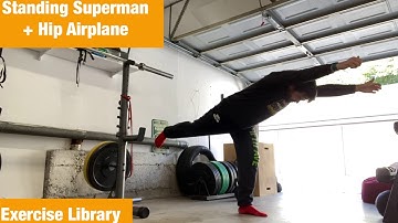 Exercise Demo - standing Superman + hip airplane - warmup barefoot to wake up your entire body