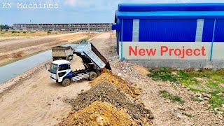 Excellent, Opening New Project Filling Up The Land Use Bulldozer D31P Pushing & Dump Truck Unloading