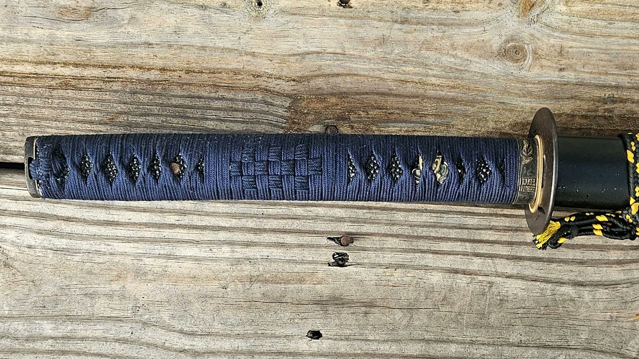 Шелковая темно-синяя обмотка для катаны в христианском стиле