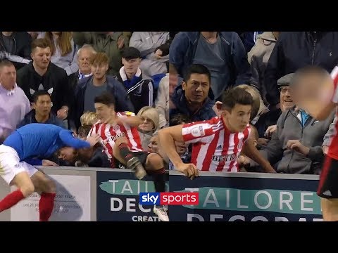 Sunderland Player Luke O'nien Punched And Kicked By Portsmouth Fan After Falling Into Crowd