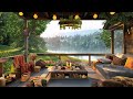 Cozy summer balcony  calm piano jazz music in the forest hideaway  morning jazz music to sleep