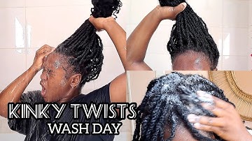How To Wash Kinky Twists Hair Extensions| No Dry Scalp| Fast Drying