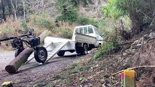 電動　丸太　運搬車　試走　ログアーチ　Electric log arch