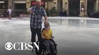 6-year-old boy with cerebral palsy ice skates for the first time