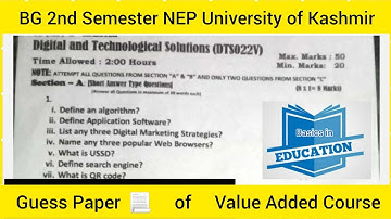 Digital and Technological Solutions (VAC) | BG 2nd Semester NEP University of Kashmir | Guess Paper