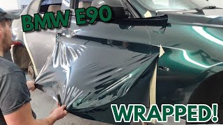 BMW e90 Vinyl Wrap in Teckwrap Green/Black Silk Gloss