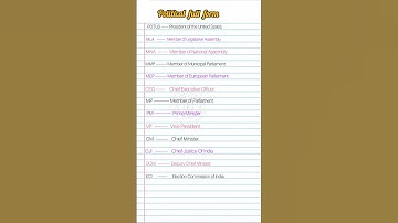 Political full form | political leaders position full form | MP, PM, MLA, VP, POTUS, CM, MMP, MNA,