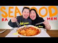 Spicy seafood ramen  w huge mussels shrimp octopus mukbang   monday munchies