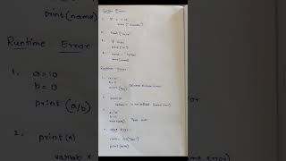 TYPES OF ERRORS IN PYTHON WITH EXAMPLES.  BY K.RESHWANTH