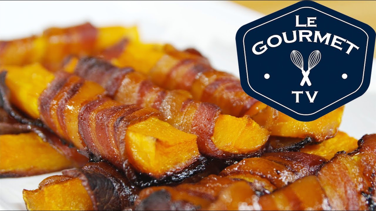 Bacon Wrapped Maple Glazed Roasted Butternut Squash  Recipe - LeGourmetTV | Glen And Friends Cooking