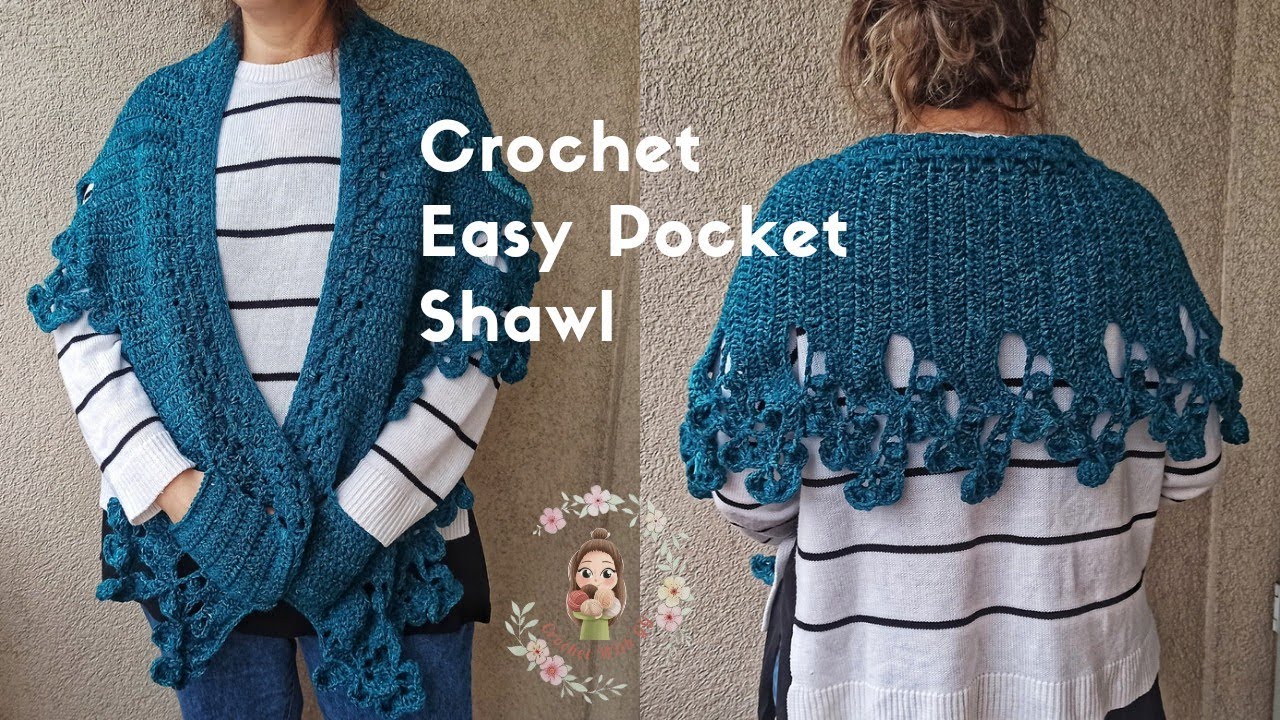 Простая шаль с карманом, связанная крючком / Урок для начинающих