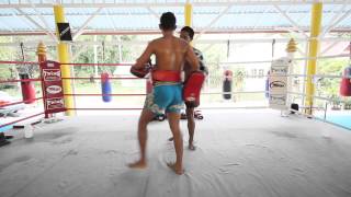 Muay Thai attack combinations-1-2-lean back-left mid kick