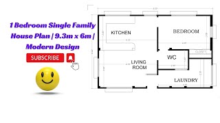1 Bedroom Single Family House Plan | 9.3m x 6m | Modern Design